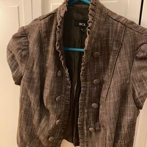 BCX Cropped Ruffle Business Jacket with Capped Sleeves